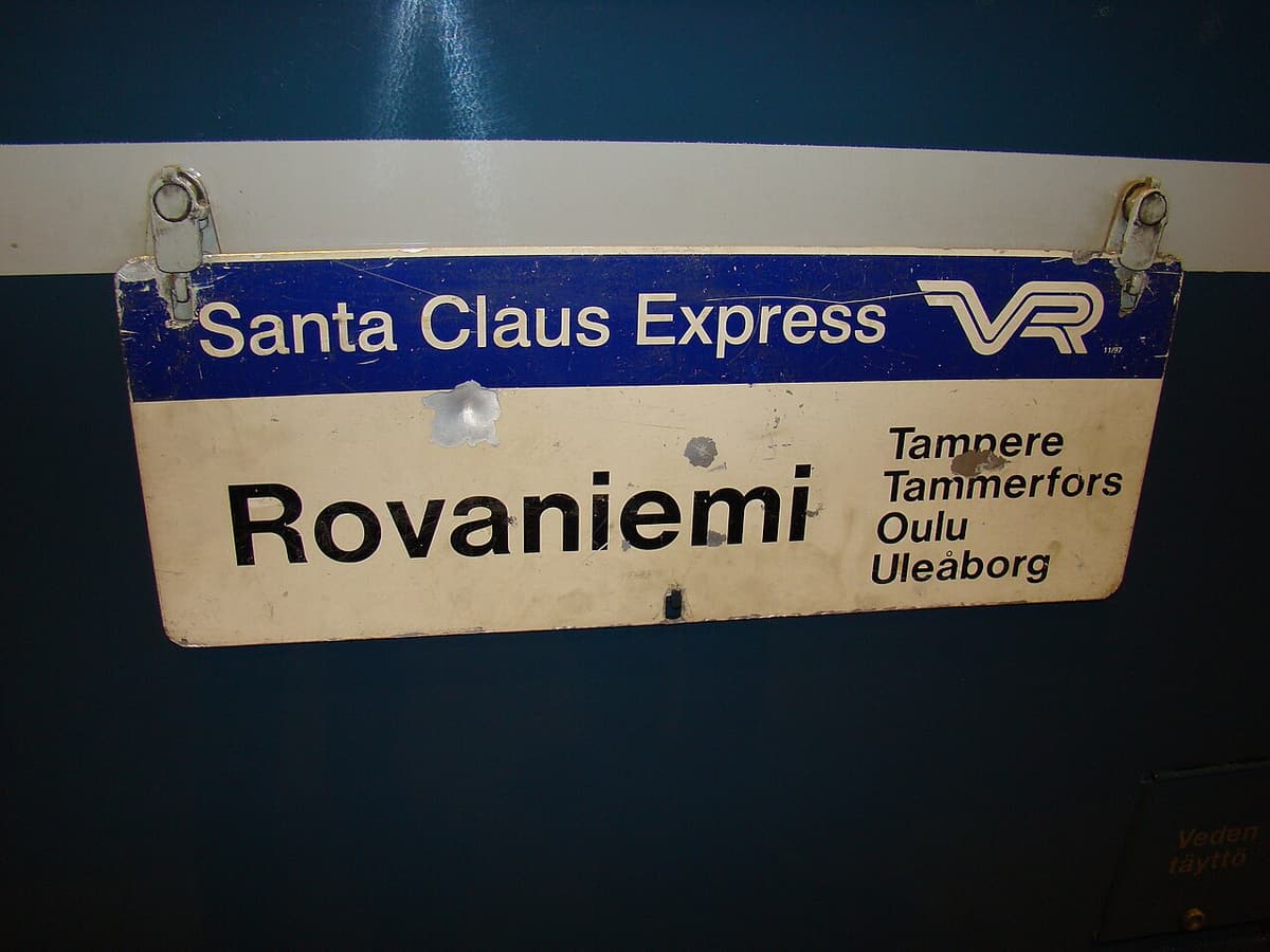 The destination board of the Santa Claus Express night train to Rovaniemi